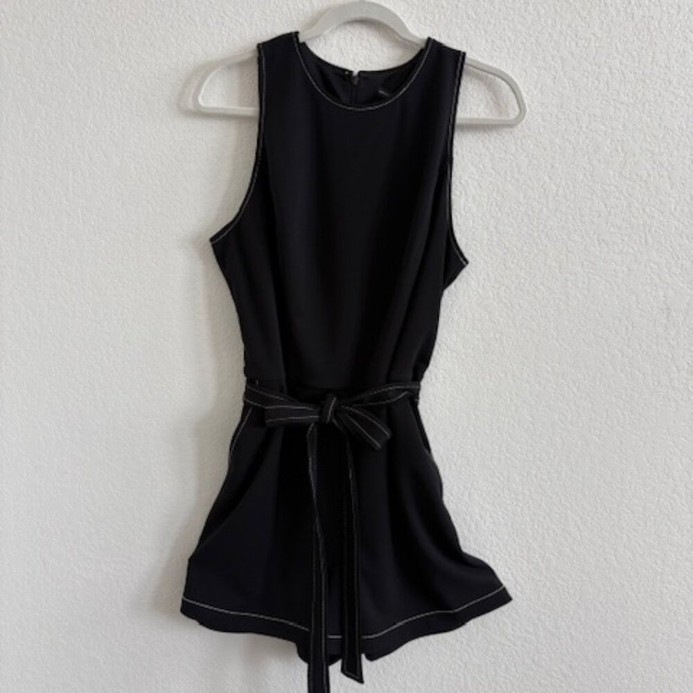 NWT WHITE HOUSE BLACK MARKET BLACK ROMPER W/WHITE CONTRAST STITCHING, SIZE 14